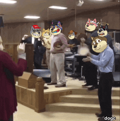 a group of people with masks on their faces and the word doge on the bottom right