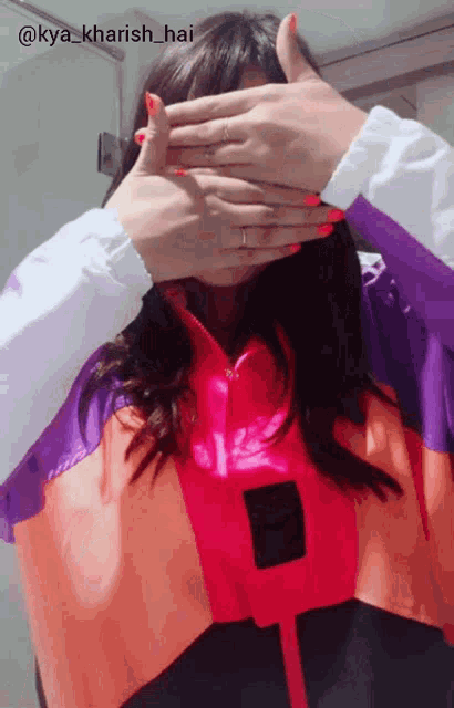 a woman covering her eyes with her hands with the hashtag @kya_kharish_hai on the bottom