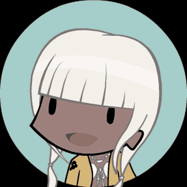 a cartoon girl with white hair and a yellow jacket
