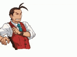 a pixel art drawing of a man in a red vest and tie screaming .