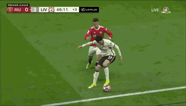 a soccer game between manchester united and liverpool is being broadcast live on nbc