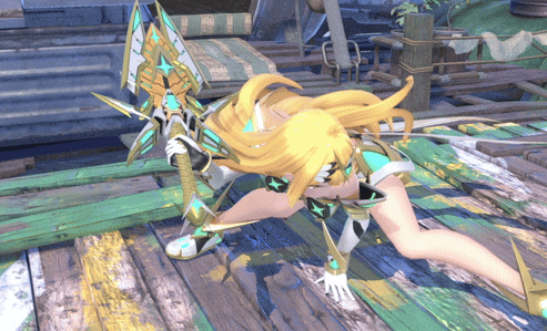 a girl with long blonde hair is holding a large axe
