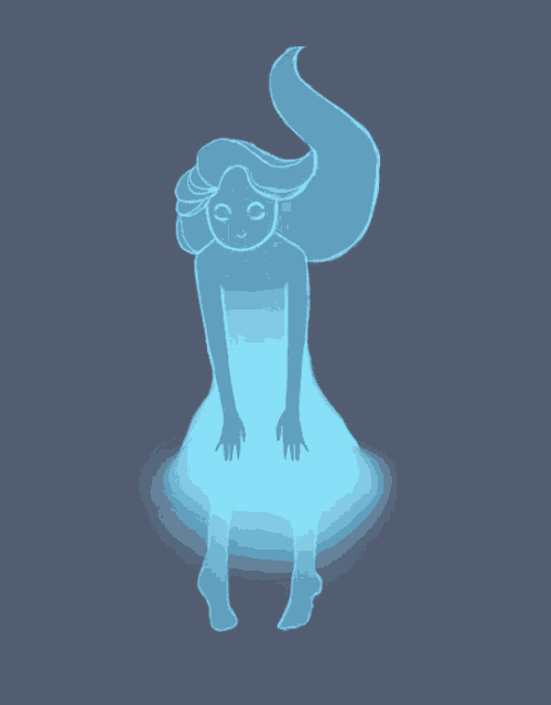 a blue silhouette of a woman with long hair