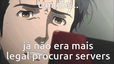 a cartoon of a man with the words um dia ja não era mais legal procurar servers below him
