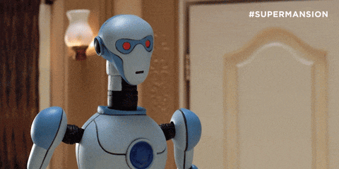 a robot is standing in front of a door with the hashtag supermansion