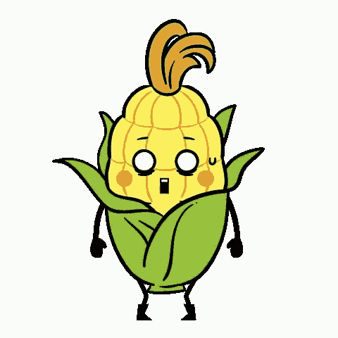 a cartoon illustration of a corn on the cob with a surprised expression on its face .