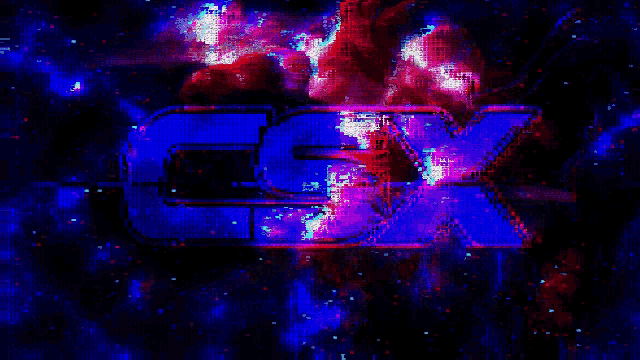 a blue and purple gx logo is surrounded by a galaxy