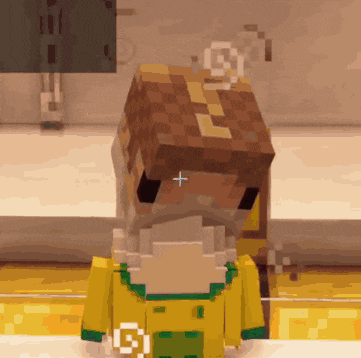 a minecraft character wearing a yellow shirt with the number 1 on the front
