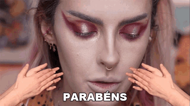 a close up of a woman 's face with parabens written on the bottom right