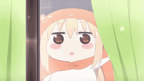a close up of a cartoon character looking out of a window with her mouth open .