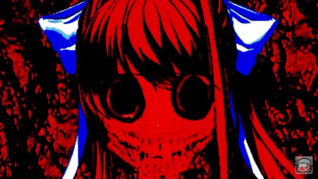 a girl with red hair and blue bows is wearing sunglasses with chinese writing on the bottom