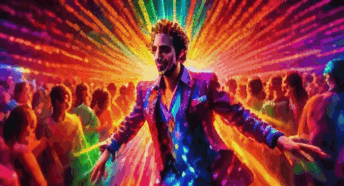 a man in a suit is dancing in front of a crowd of people in a club .