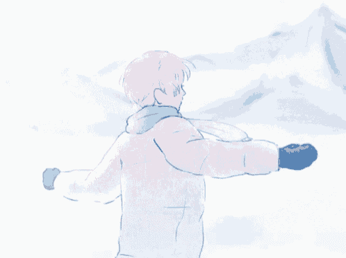 a drawing of a boy wearing a scarf and mittens