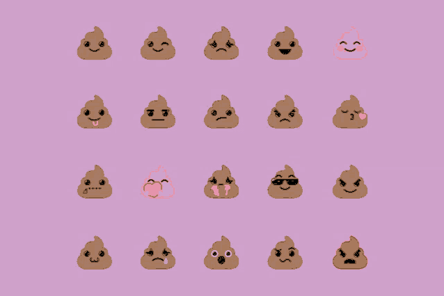 a purple background with a bunch of poop emojis