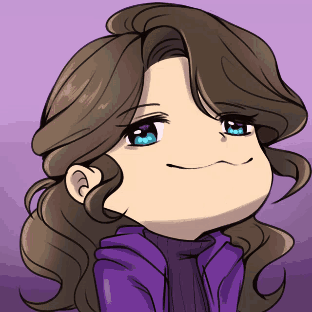 a cartoon drawing of a girl with blue eyes and brown hair