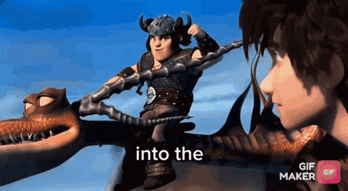 a cartoon character is riding a dragon and says into the
