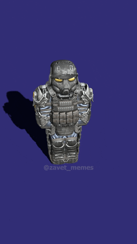 a 3d rendering of a soldier with a blue background and the hashtag @ziggymemes