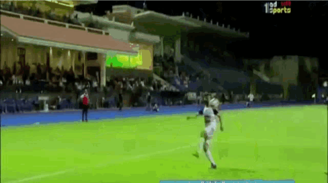 a soccer game is being played on a tv screen that says 1st sports on it