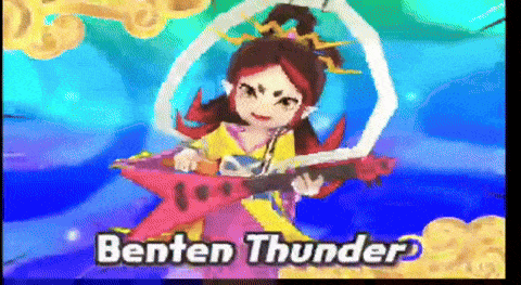 a video game character named benten thunder plays a guitar