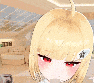 a girl with blonde hair and red eyes has a star on her head