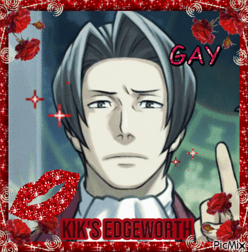 a picture of a man with the name kik 's edgeworth written on it