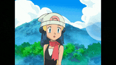 a cartoon of a girl with a hat and scarf