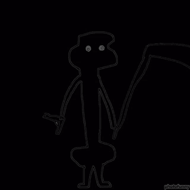 a black and white drawing of a grim reaper with a scythe and a smiling face .