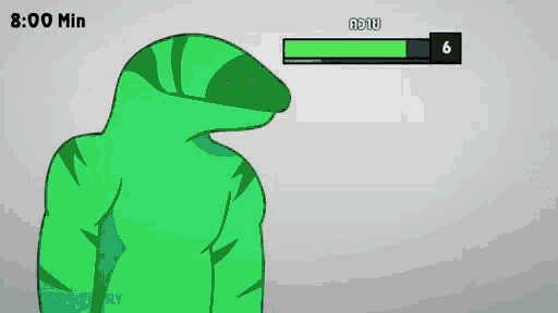 a cartoon of a snake standing next to a cat with the time 8:00 min on the bottom