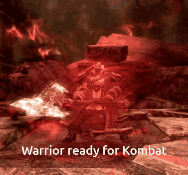 warrior ready for kombat is written on a red background