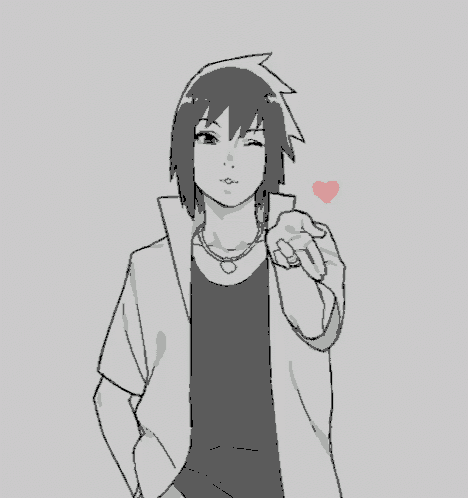 a black and white drawing of a boy with a heart shaped necklace