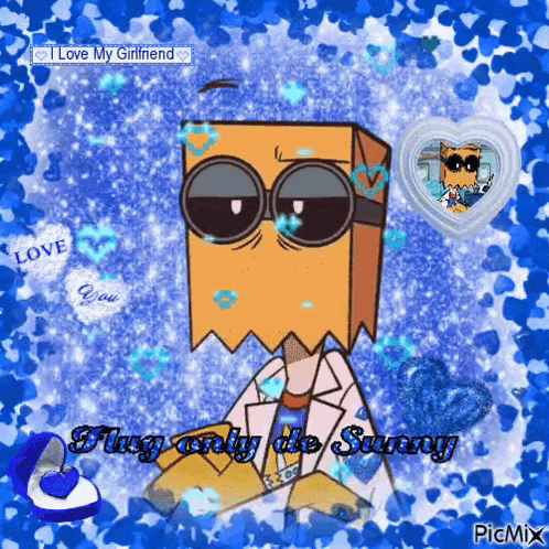 a picture of a cartoon character with a bag on his face and the words " i love my girlfriend "