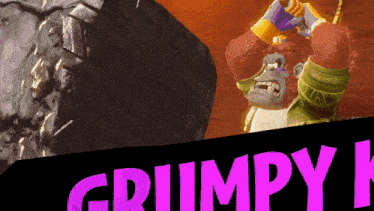 a cartoon character with the word grumpy in pink