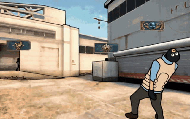 a cartoon drawing of a man standing in front of a building that says hcl