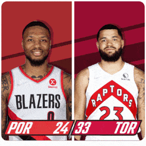 two basketball players from the blazers and the raptors