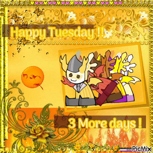 a happy tuesday greeting card with a cartoon character
