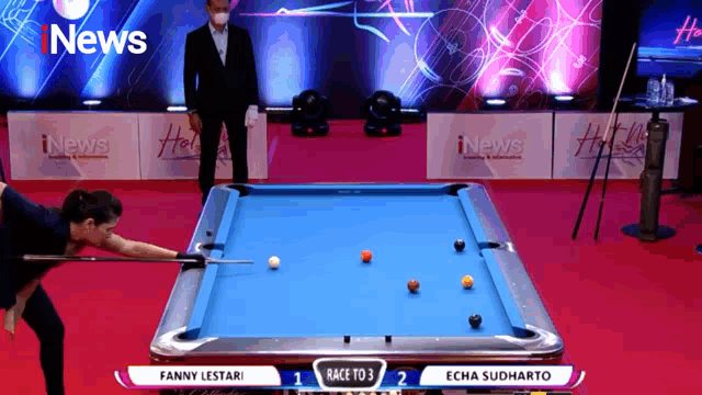 fanny lestari is playing pool against eche sudharto