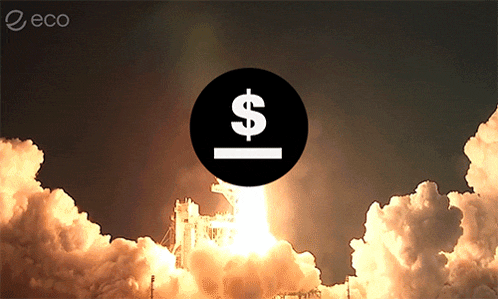 a picture of a rocket being launched with a dollar sign in the middle