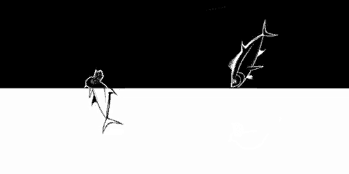a black and white drawing of a fish swimming in the water