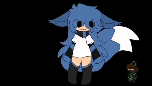 a drawing of a blue furry character with a white shirt on