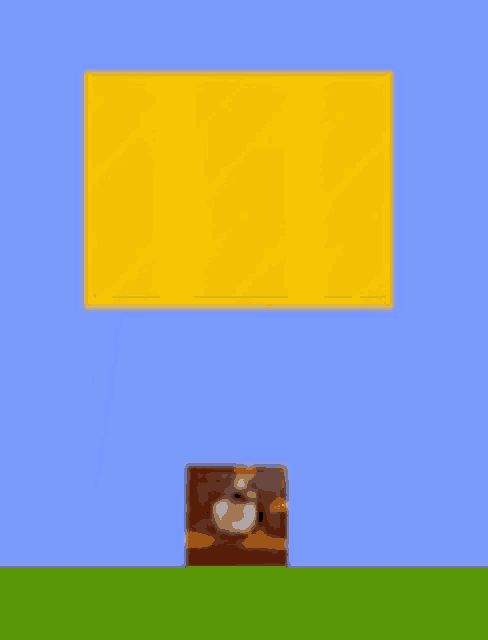 a picture of a couch and a yellow square on a blue background