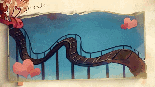 a drawing of a roller coaster with the words " friends " written on the bottom