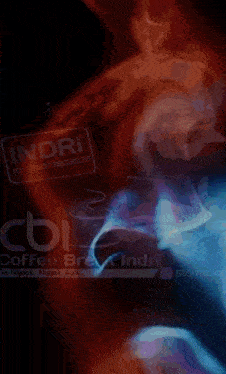 a woman looks at her phone in front of a sign that says ' indre ' on it