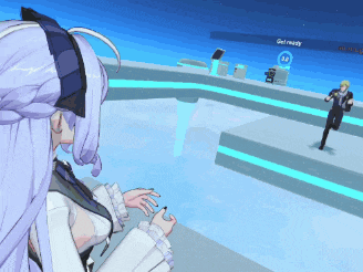 a video game screen shows a girl and a man and says get ready at the bottom