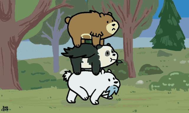 a cartoon of three bears stacked on top of each other with the word bird chased at the bottom