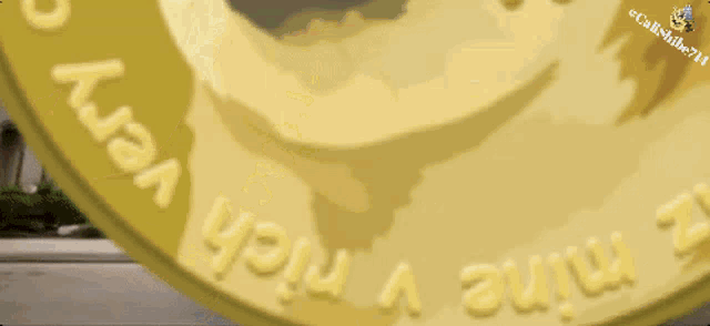 a close up of a gold coin that says very very rich
