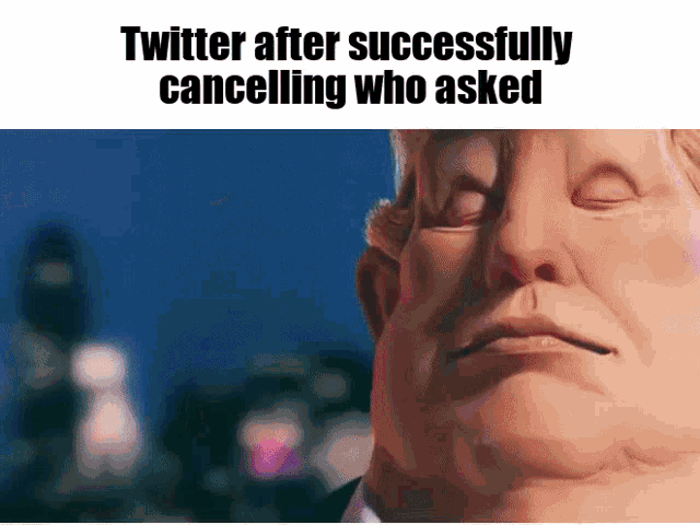 a statue of donald trump with the caption twitter after successfully canceling who asked