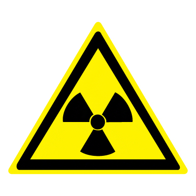 a yellow triangle with a black nuclear symbol in the center