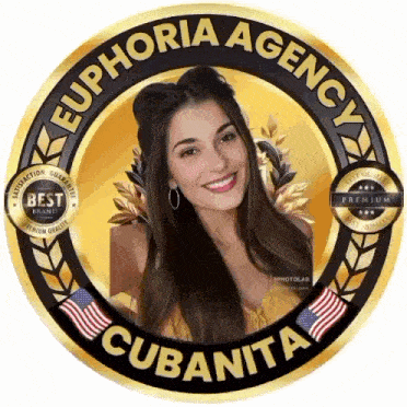 a picture of a woman in a circle with the words euphoria agency cubanita on it .