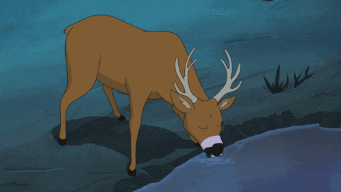 a cartoon drawing of a deer with antlers looking down