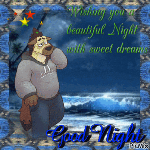 a cartoon of a bear wishing you a beautiful night with sweet dreams